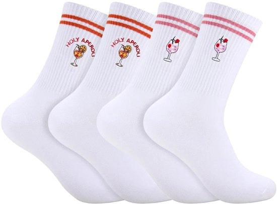 Cadeauset con calze Aperol ricamate: calze da tennis con logo cocktail, calze in cotone per uomini e donne, misure 36-42, ideali per gli amanti di Aperol Spritz e cocktail alla mirtillo.