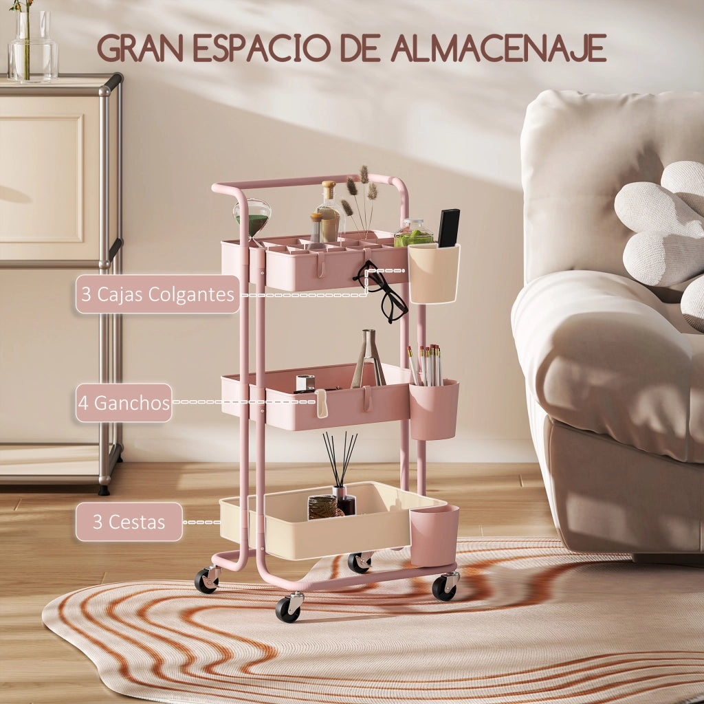 Carrello Multiuso con Cassetti e Ganchi ¨C zephmum ¨C Rosa 42x38x86,5 cm