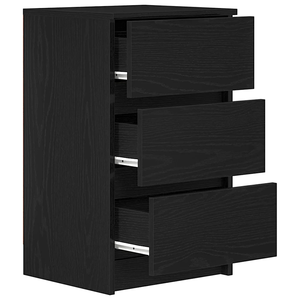Comodino con 3 Cassetti Nero 39x35x65 cm