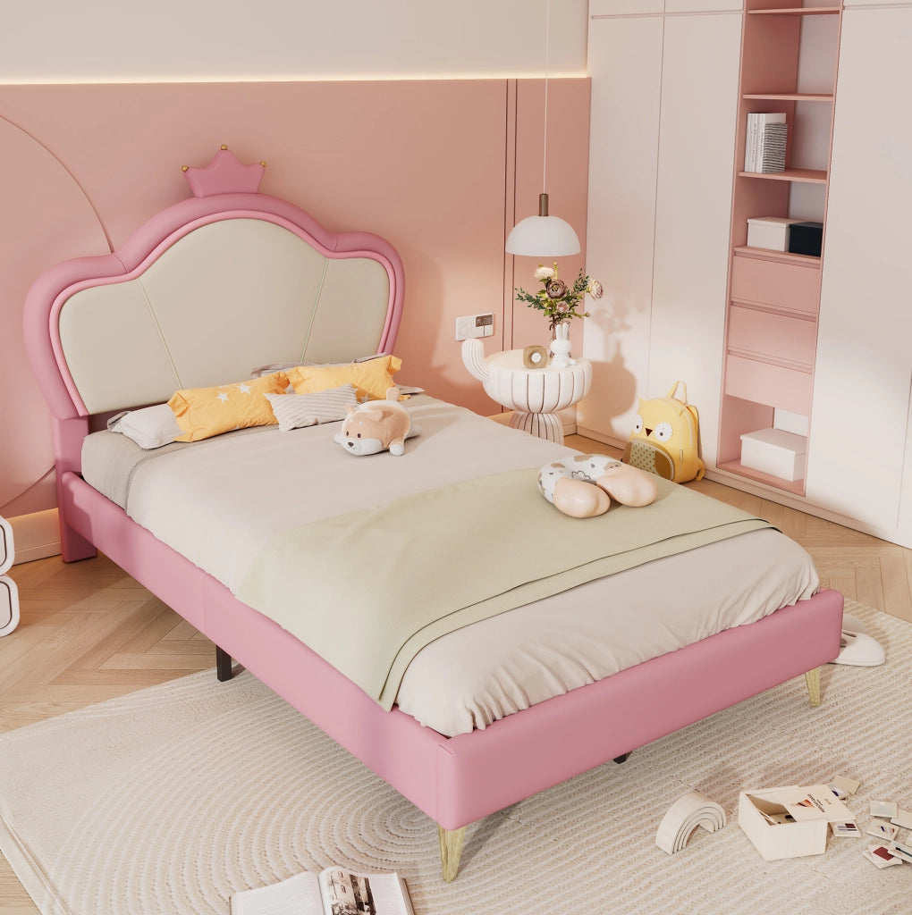 Letto singolo imbottito per bambini rosa e bianco 90x200 cm