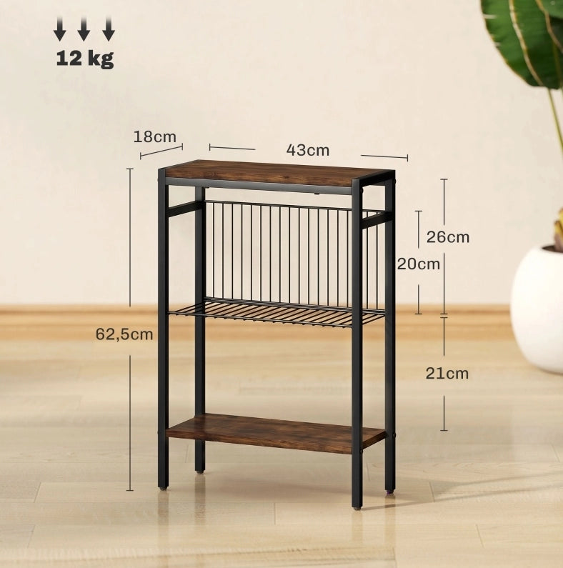 Tavolino con 3 ripiani 43 x 18 x 62;5 cm marrone rustico
