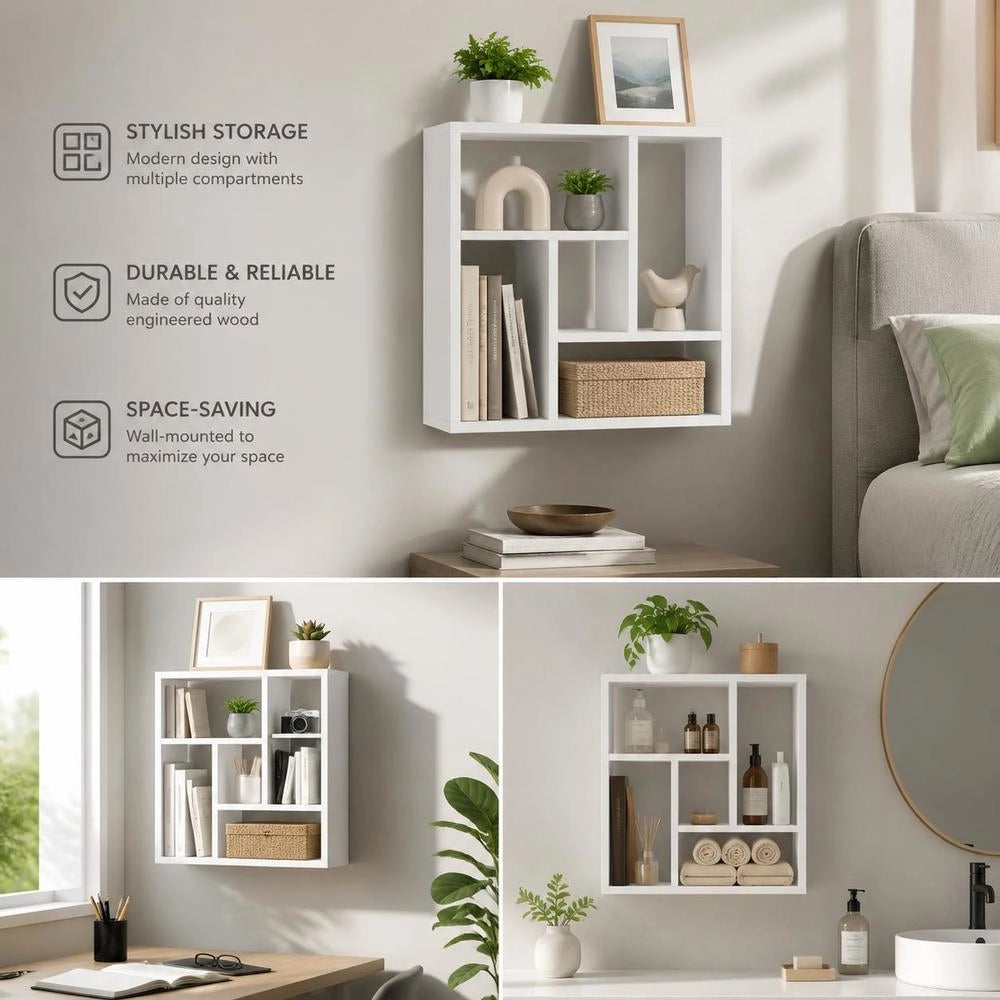 Wall Shelf, White, 45.1x16x45.1 Cm, Wood-based Material
