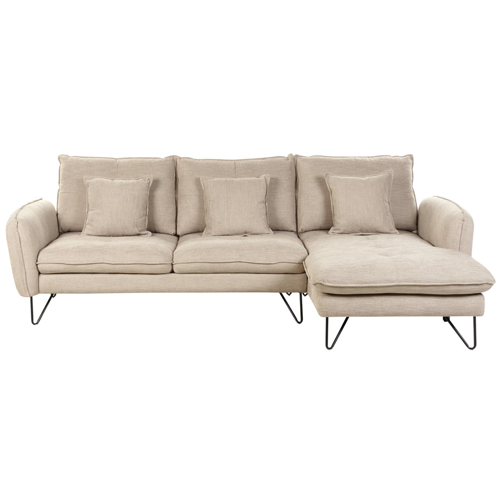 Divano 3 posti angolare regolabile lato sinistro in tessuto beige stile moderno design classico