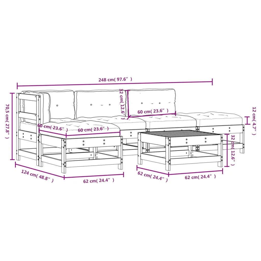 Set Divani da Giardino 6pz con Cuscini Legno Impregnato di Pino 3185905
