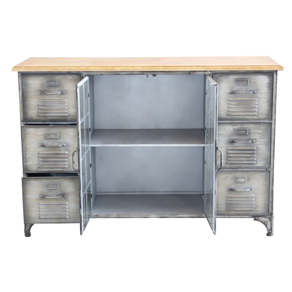 MOBILE IN FERRO ERNEST RIPIANO IN LEGNO 2 ANTE 6 CASSETTI 124,5 X 40,5X H89 CM