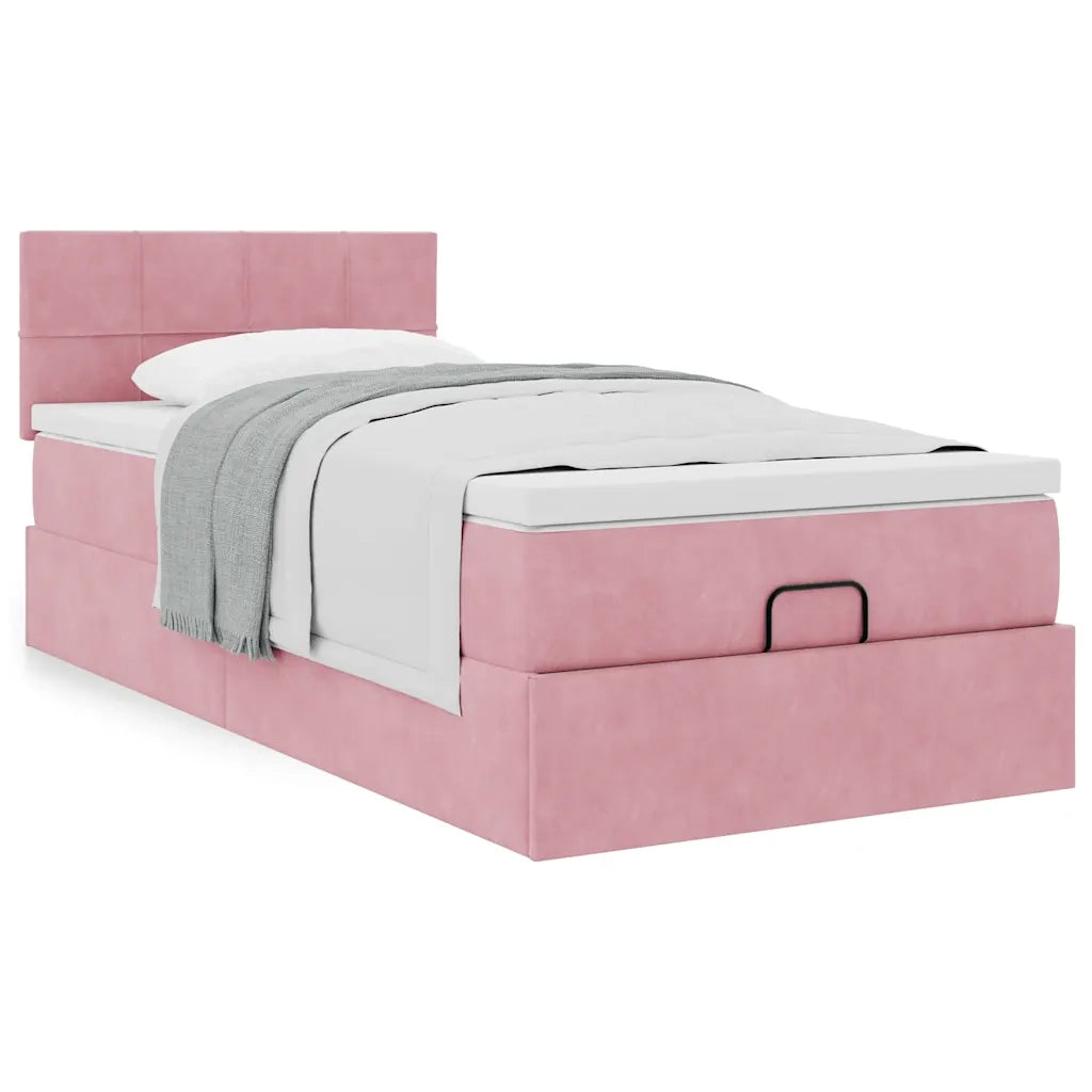 Struttura Letto Pouf con Materasso Rosa 90x200 cm in Velluto 3311752