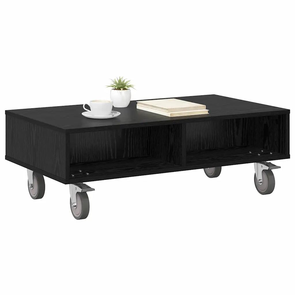 Tavolino | Tavolo laterale con Ruote Rovere Nero 90 x 50 x 30 cm