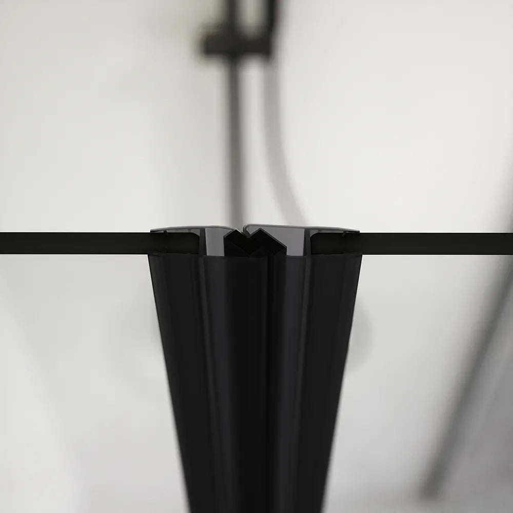 Box doccia 90x90cm con apertura saloon e parete fissa, profili nero opaco e vetro da 6mm trasparente h195 | Elba