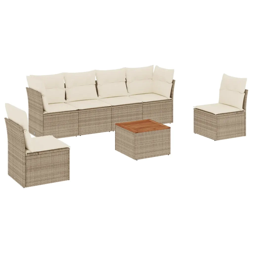 Set Divani da Giardino 7 pz con Cuscini Beige in Polyrattan 3223552