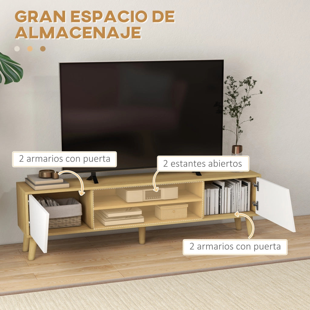 Mobile TV con 2 ante 2 ripiani e 5 gambe per televisori fino a 65' ¨C zephmum ¨C 150x30x42 cm rovere