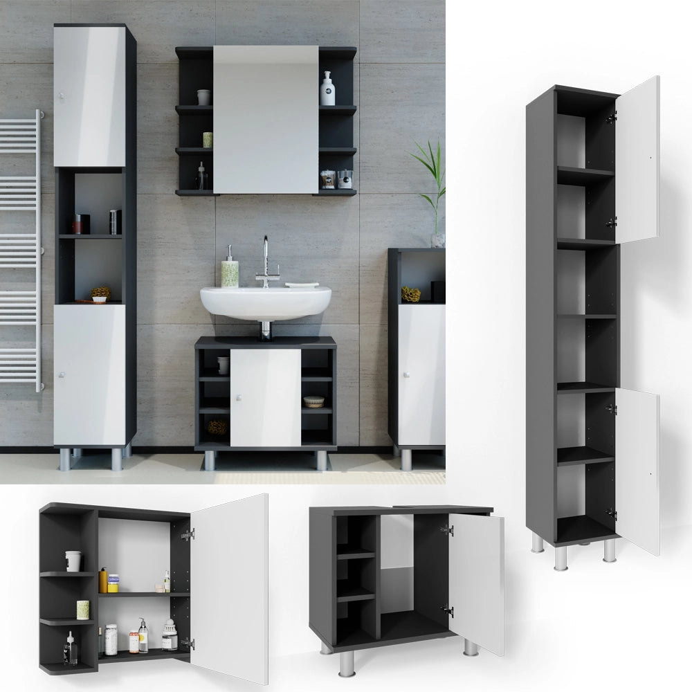 Vicco Set mobili bagno Antracite 3 parti, con colonna