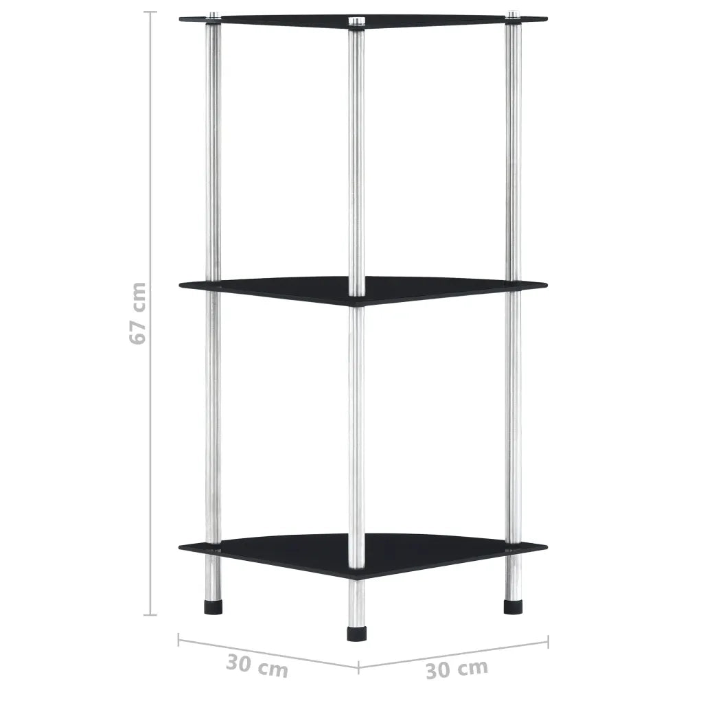 Scaffale a 3 Livelli Nero 30x30x67 cm in Vetro Temperato 249519