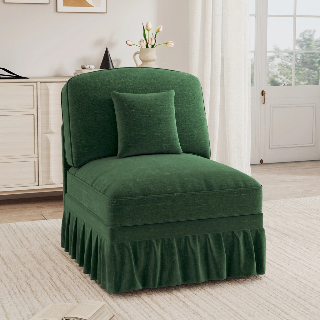 Divano senza braccioli in ciniglia con cuscino mobile e gonna rimovibile seduta morbida verde 79 × 75 × 23 cm