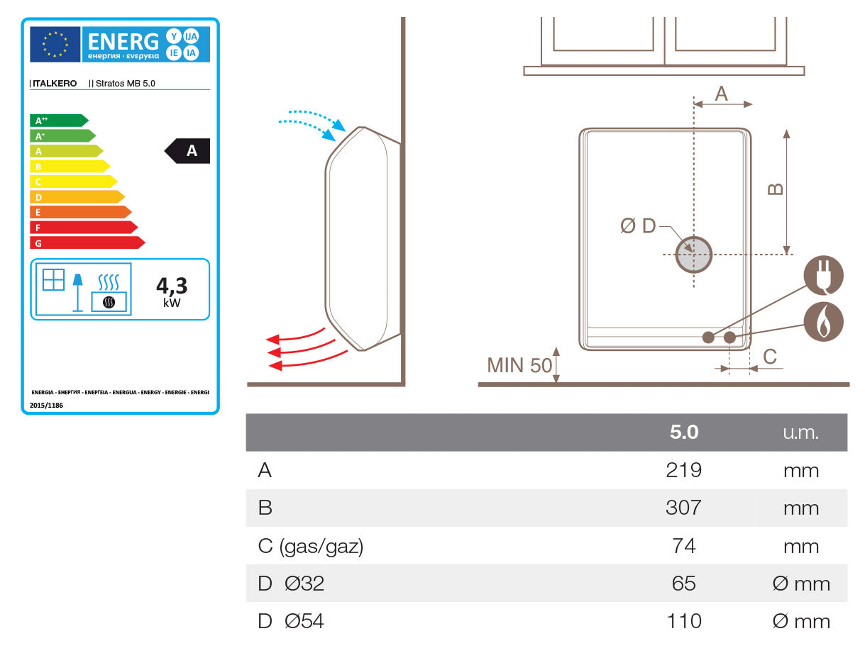 Stufa a Gas GPL 68,5x22,5x58,5 cm Italkero Stratos MB 50 Bianco