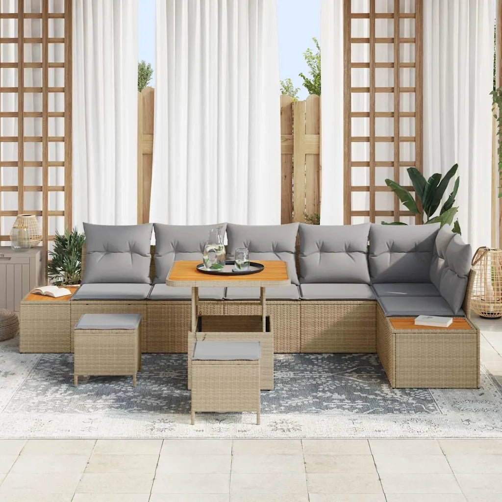 Set Divano da Giardino con cuscino 9 pcs Beige Poly Rattan 3364882