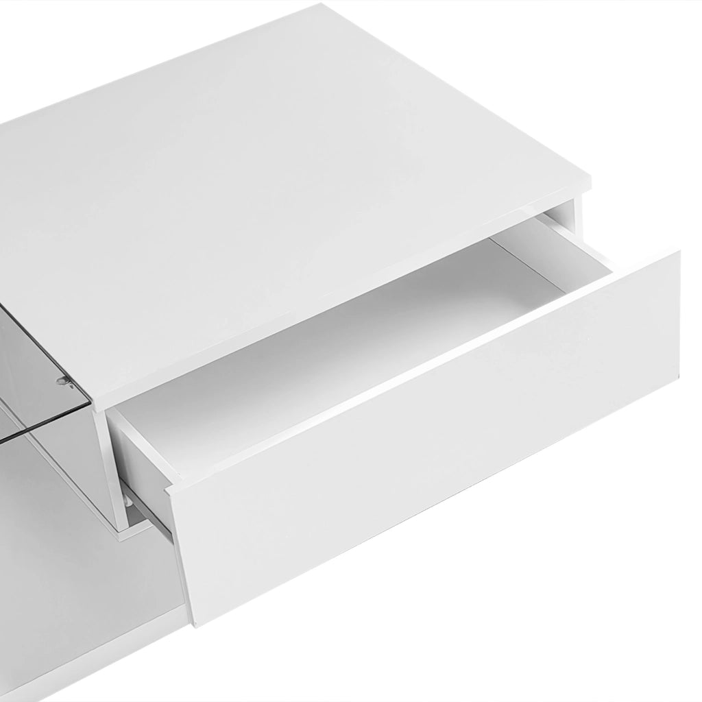 OKWISH Tavolino da Salotto Rettangolare con Vano Portaoggetti e LED, Finitura Lucida, per Soggiorno, 105 x 55 x 32.5 cm, Bianco