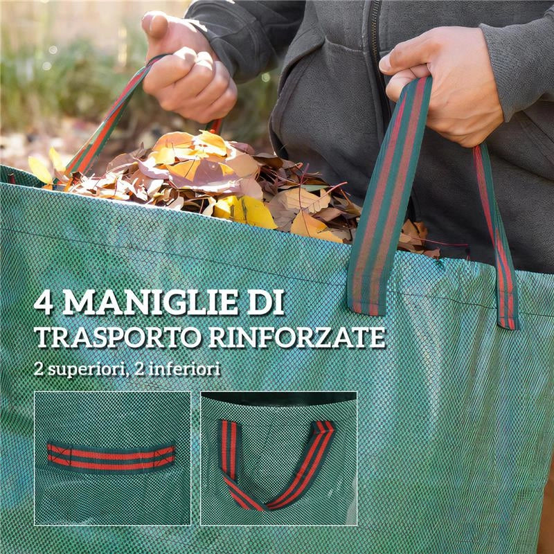 SET 3 SACCHI PER RIFIUTI DA GIARDINO DA 300 L CON MANICI RICHIUDIBILI E RIUTILIZZABILI Ø 67X84 CM VERDE