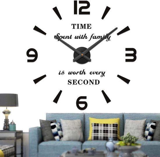 Orologio da parete moderno per DIY con effetto specchio per casa, ufficio o decorazione, Nero-3, Grande