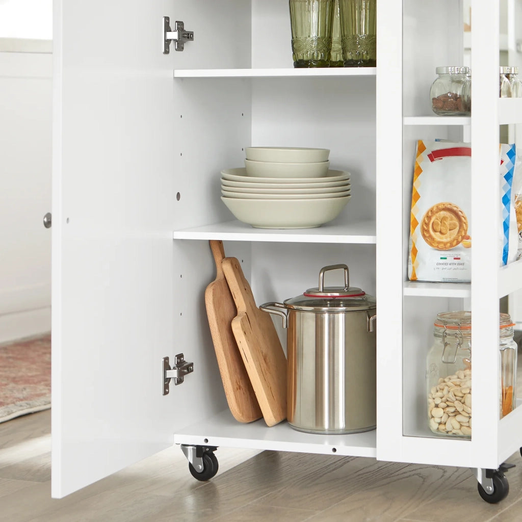 Carrello Cucina Credenza Bianca con Armadio e portabottiglie Bianco FKW75-WN