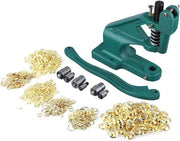 Set di Oogtang con macchina a martellate e piastra di stampaggio - inclusa 3 set di timbri e 900 occhi - per uso professionale su stoffa, pelle, tende e banner PVC