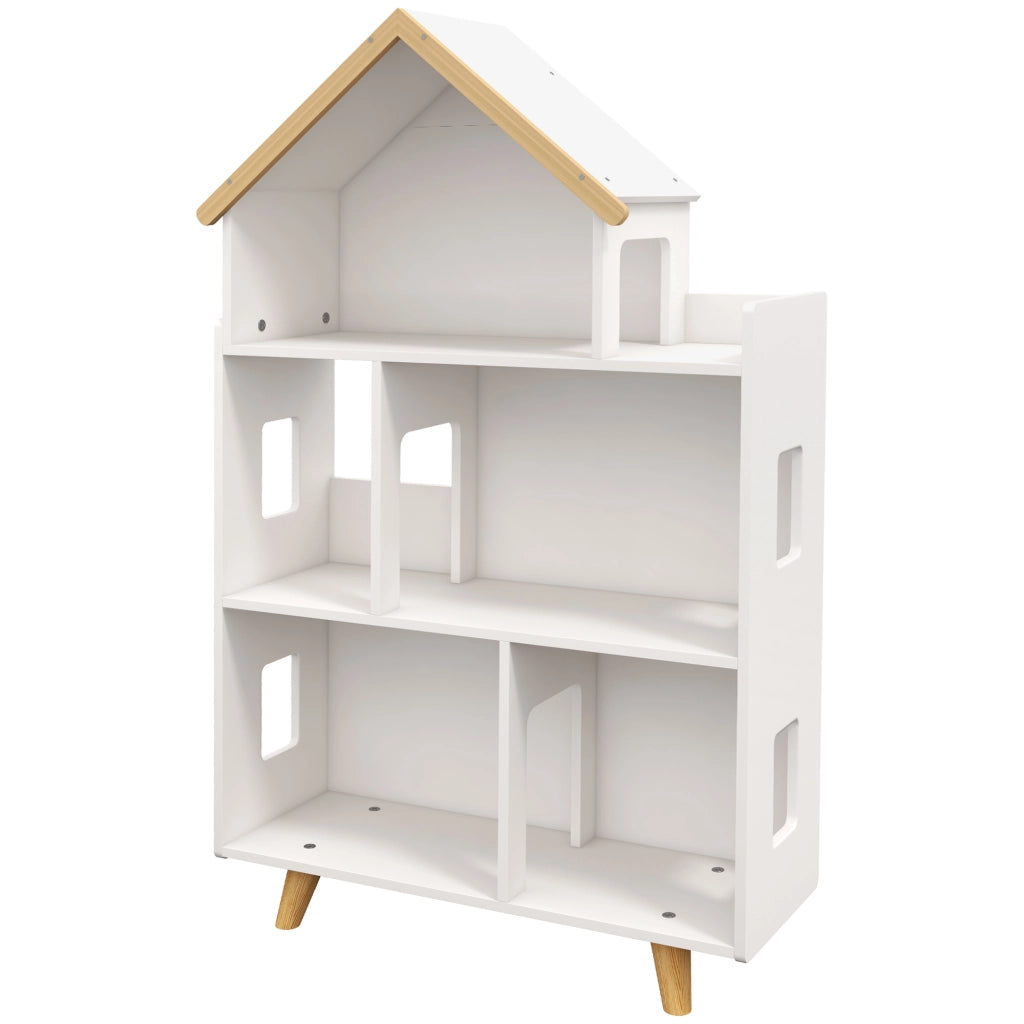 Libreria per bambini forma casa 3 ripiani ¨C zephmum ¨C bianco e naturale 65x25x108.5 cm