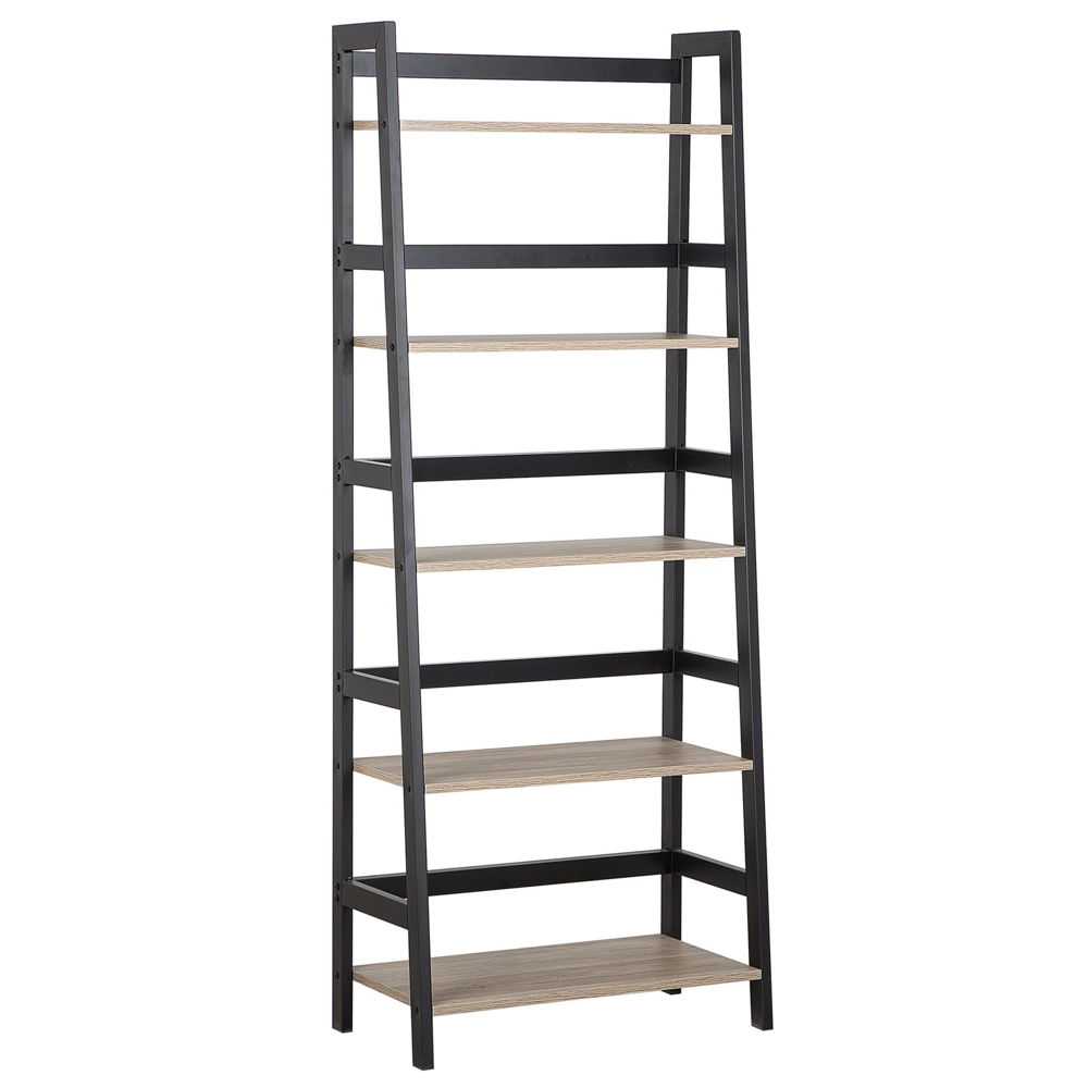 Libreria a scaletta effetto legno chiaro e Nero 163 x 64 cm Scaffale a 5 ripiani ad appoggio