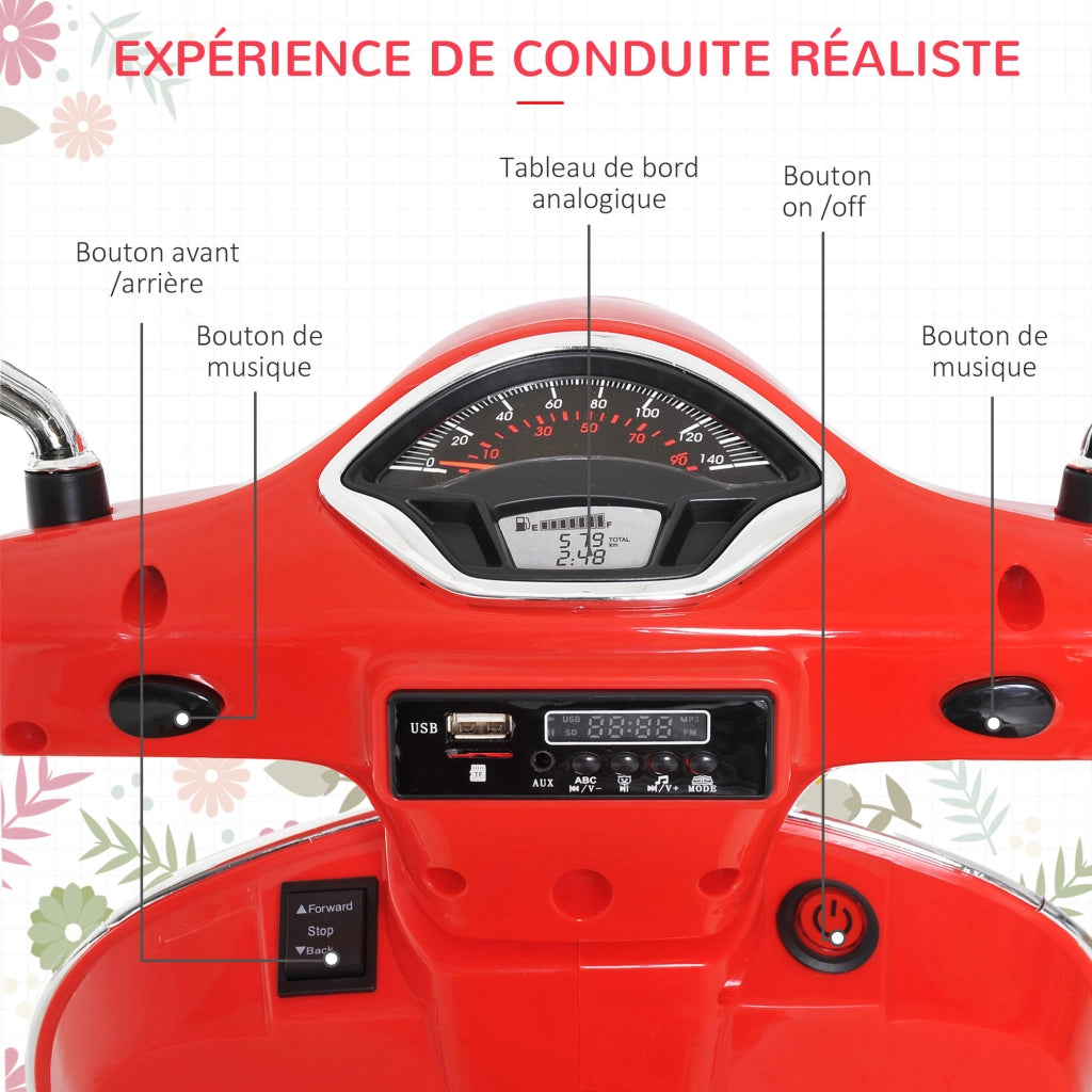 Moto Elettrica per Bambini Vespa ¨C Zephmum ¨C Rosso 102x51x76 cm con MP3 e USB