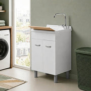 Mobile lavatoio 60x40 cm bianco opaco con due ante e vasca incluso di asse di lavaggio e kit di scarico Medea