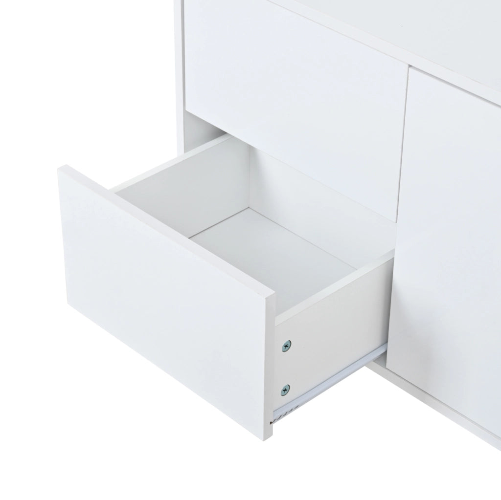 Credenza bianca lucida 150 cm con 4 cassetti e 2 ante