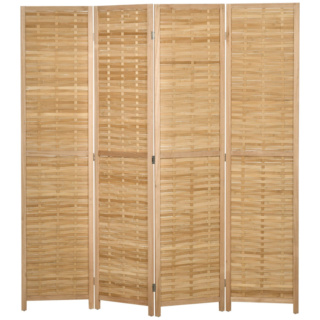 Paravento divisorio per interni a 4 pannelli in bambù e legno pieghevole 160 x 170 cm naturale chiaro