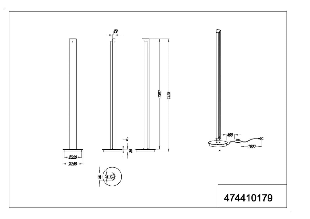 Piantana LED a colonna, metallo, nero e oro, H 142 cm, Texel