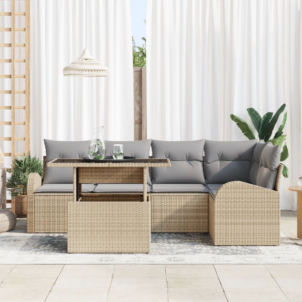 Set di SofÃ  da Giardino  6 Pezzi con Cuscini Beige Rattan Polietilene