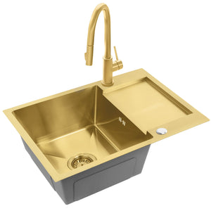 Lavello In Acciaio Paul Brush Gold con rubinetto da cucina