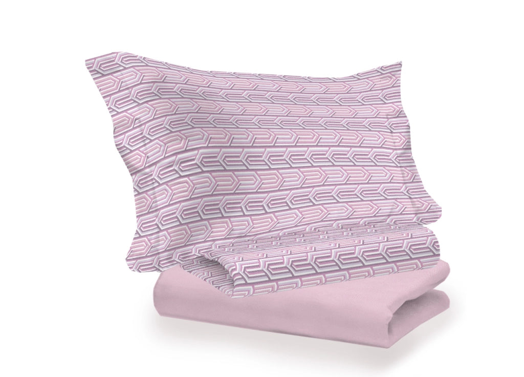 Completo Lenzuola Letto 100% Cotone Italy 3027 Disegno Henry - Matrimoniale - Rosa