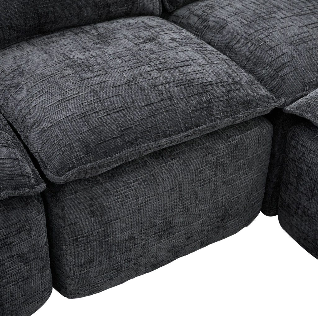 Divano modulare in chenille grigio scuro con pouf 256x161 cm HAVRYA