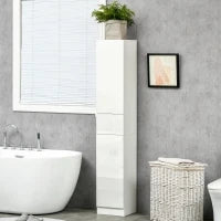 kleankin Colonna Bagno con Cassetto e 2 Armadietti Bianco Lucido, 30x28x170cm