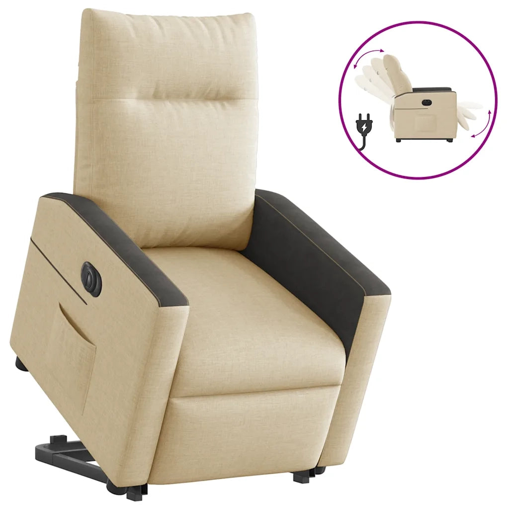 Poltrona Alzapersona Reclinabile Elettrica Crema in Tessuto 3324070