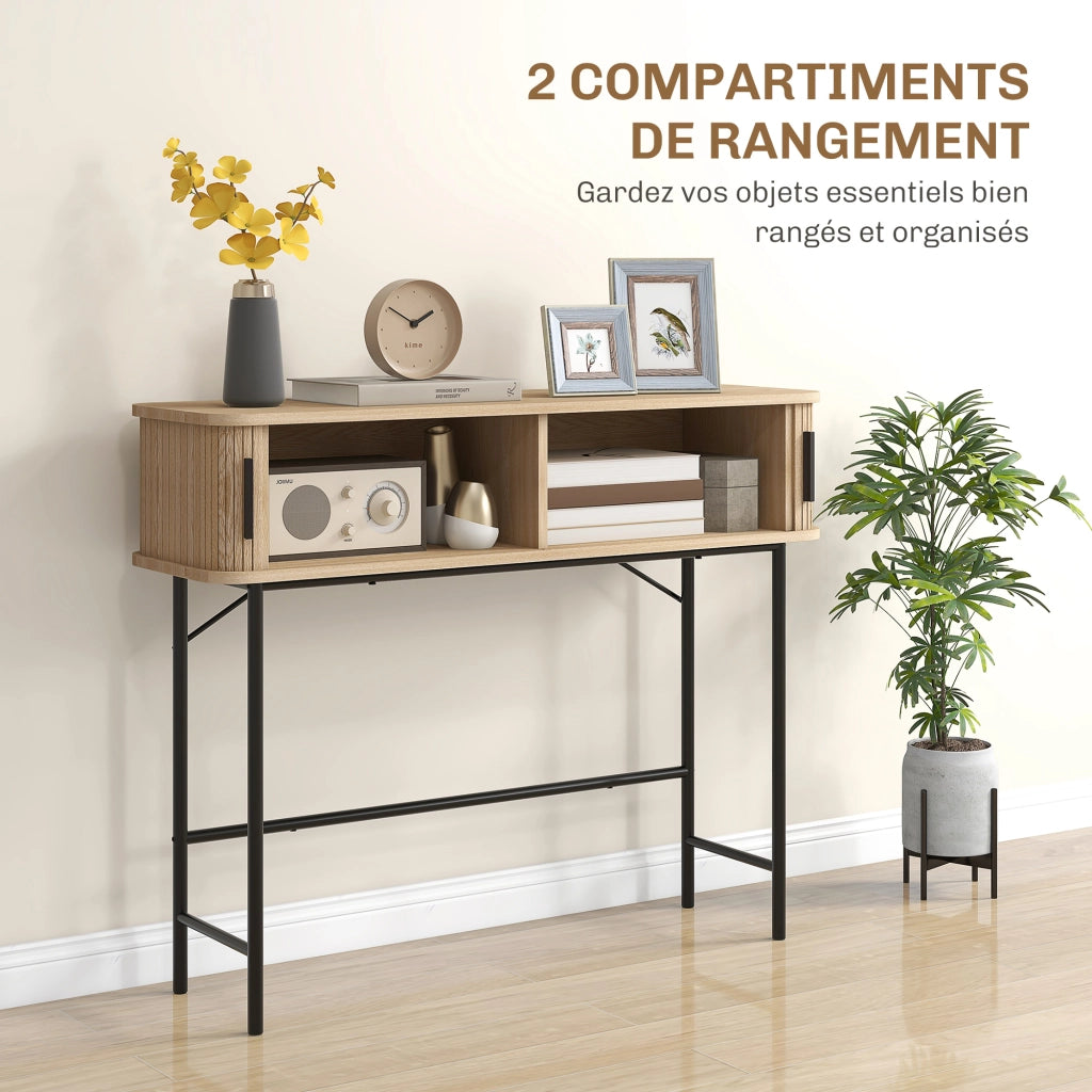 Tavolo console con ante scorrevoli a doghe ¨C zephmum ¨C quercia e nero