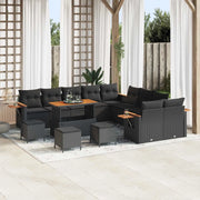 Set Divano da Giardino 14 pcs Nero polyrattan