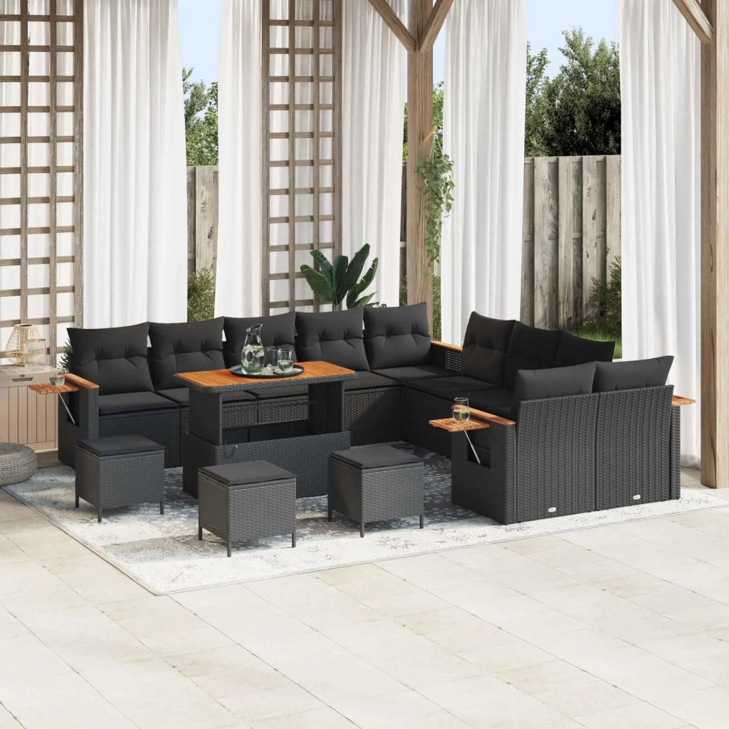 Set Divano da Giardino 14 pcs Nero polyrattan