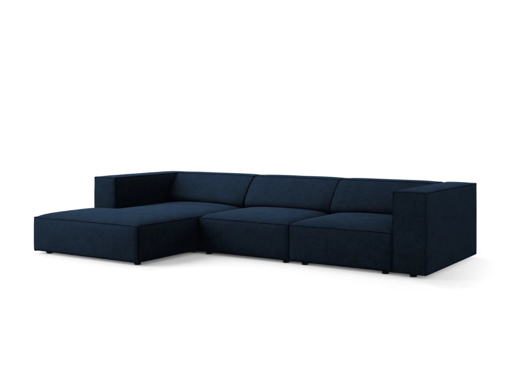 Cosmopolitan Design - Divano angolare sinistro "Arendal" 4 posti in ciniglia con effetto a coste blu reale 