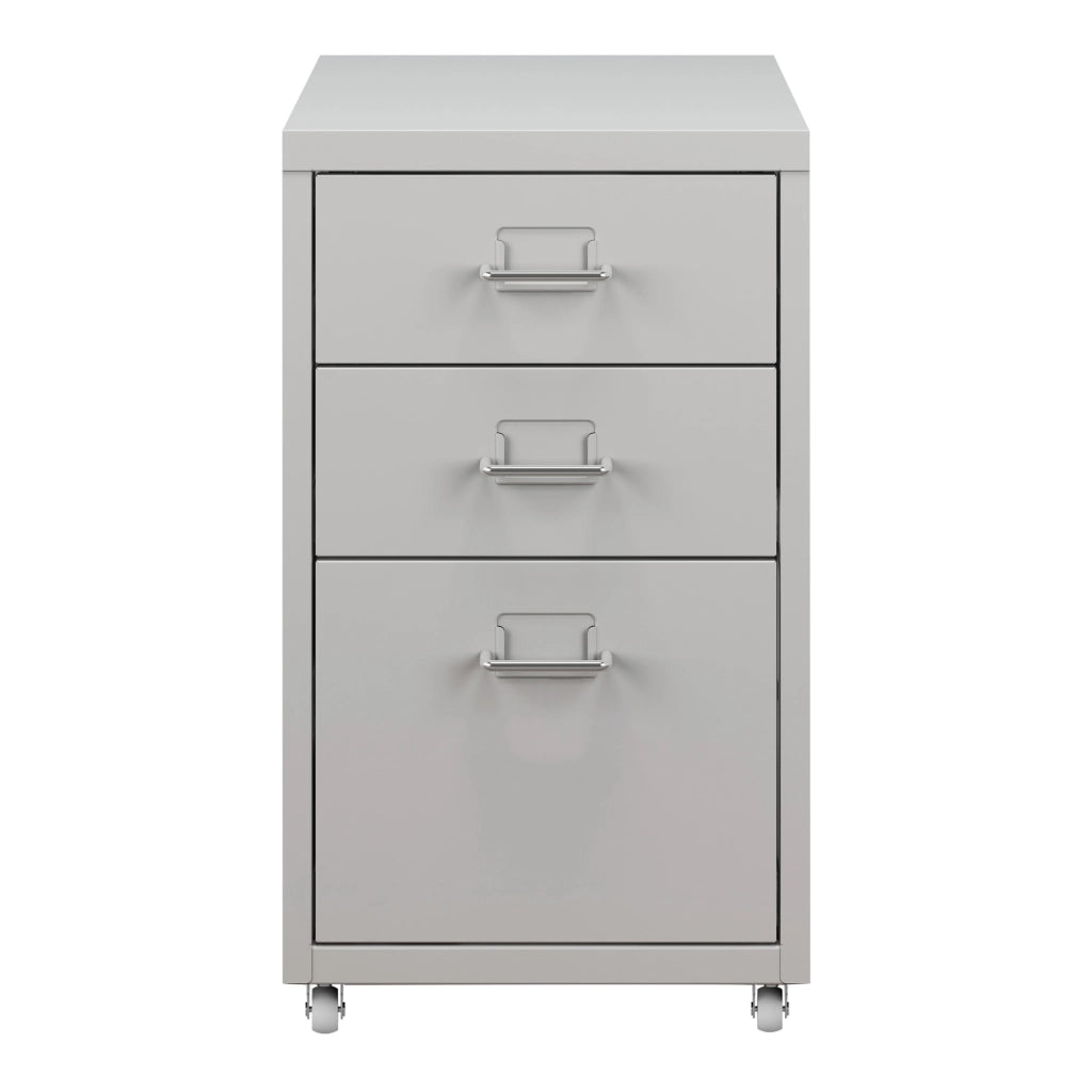 Cassettiera Kökar in Acciaio Mobile Archivio con 3 Cassetti e Rotelle - Bianco Opaco [en.casa]