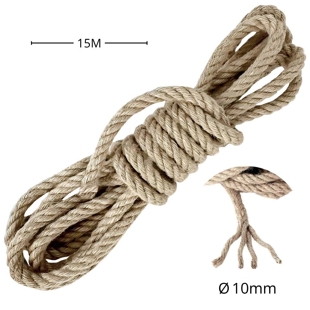 Corda di juta 10 mm x 15 m fune, spago di canapa naturale fai da te, giardino