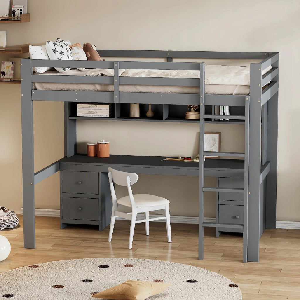 Letto a castello 90x200 - Xylo - Grigio con scrivania senza materasso