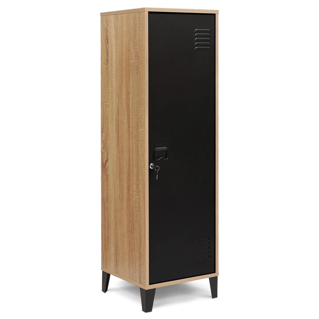 IDMarket - Armadio ESTER in legno con anta in metallo nero, design industriale