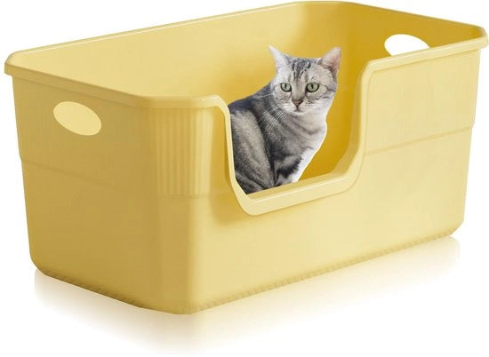 Cassetto per Gatti con Altezza di Parete Alta 50 x 35 x 22 cm, Grande Cassetto per Gatti, Cassetto per Gatti XXL senza Copertura, Grande Cassetto per Gatti per Gatti, Conigli e Gattini (Giallo 50 x 35 x 22 cm)