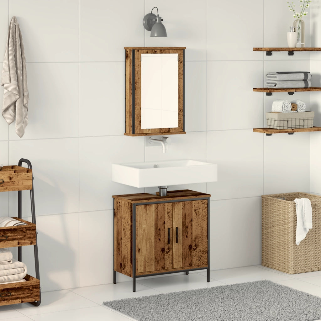 Set di mobili da bagno in 2 pezzi Legno vecchio Legno ingegnerizzato