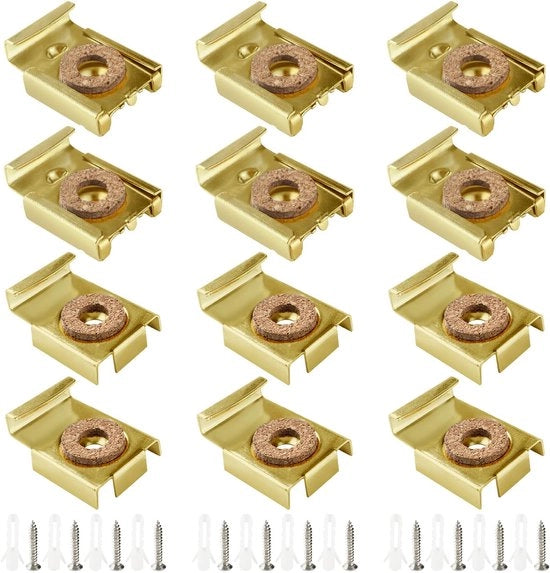 Set di 3 imballaggi (12 pezzi) di chiusure per specchio, chiusure per specchio senza cornice, attacchi per specchio con molla, chiusure per specchio, con viti e dadi, per specchi da camera, dorato