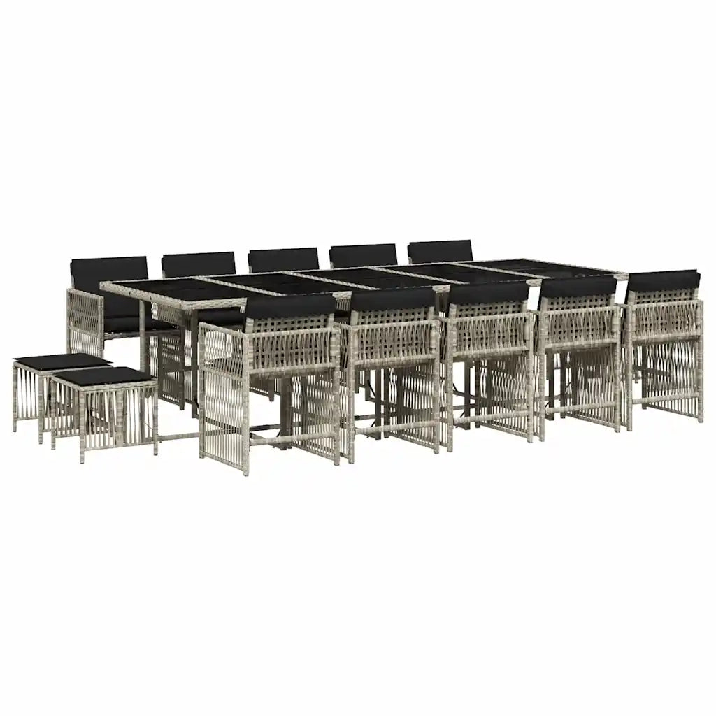 Set da Pranzo da Giardino 15 pz con Cuscini Grigio Polyrattan