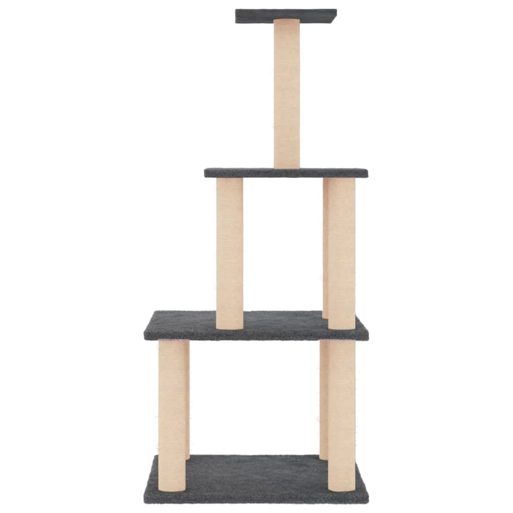 Tiragraffi per gatti torre per arrampicata giocattolo piattaforma per arrampicata con tiragraffi in sisal scuro 111 cm grigio 02_0022646